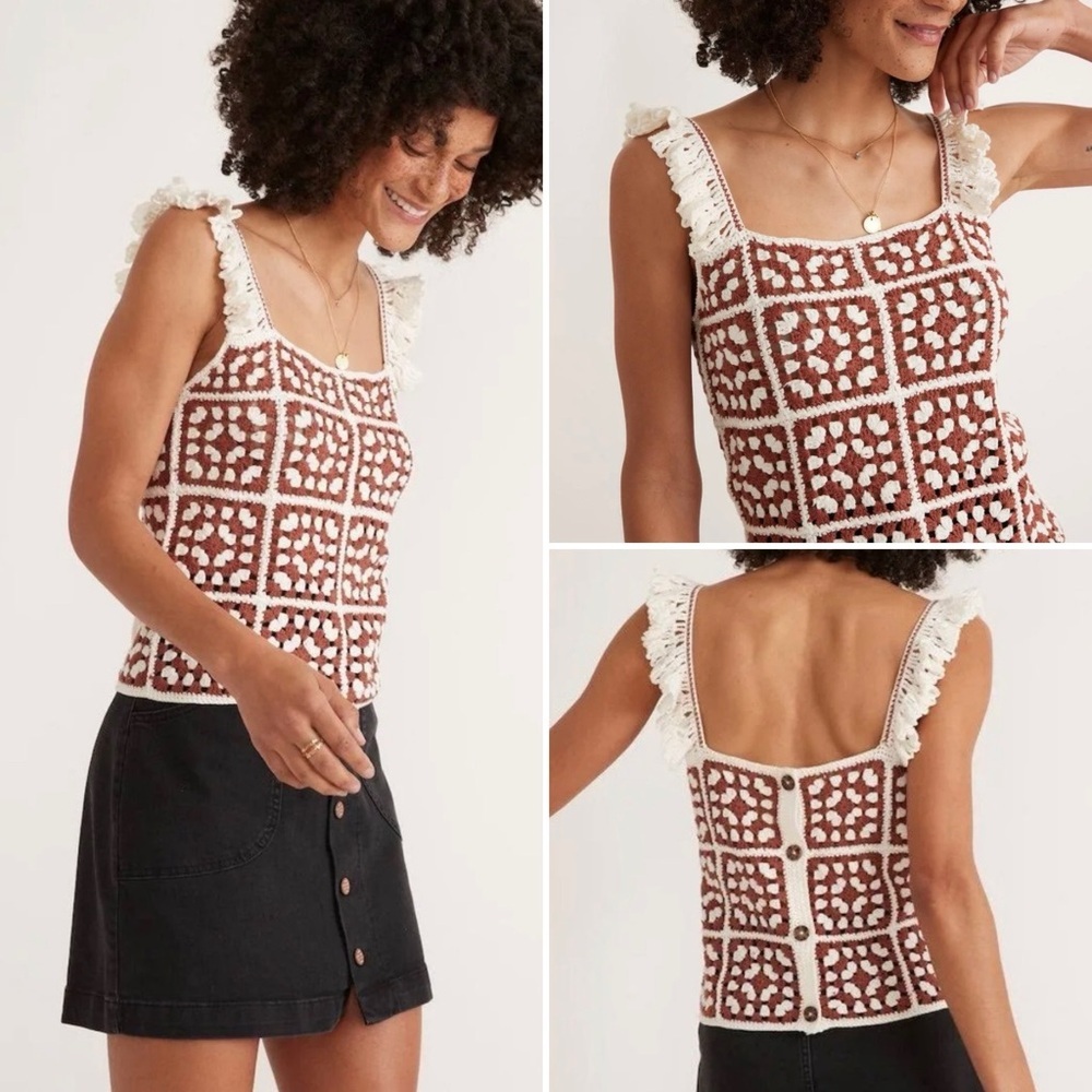 Marine Layer Archive Cora Crochet Tank Brown Cream XS